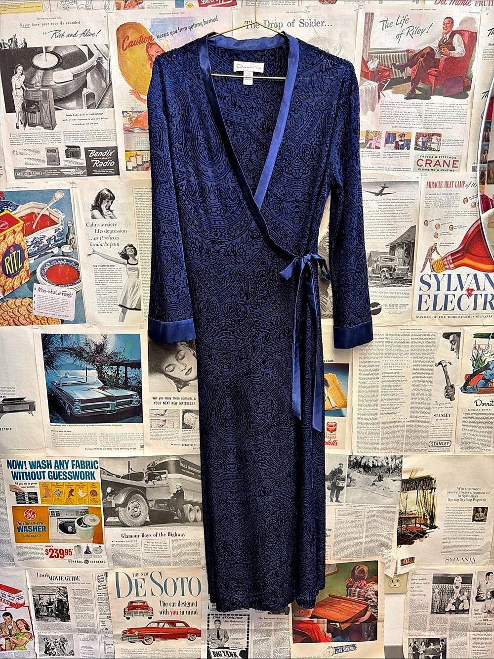 Oscar de la Renta Paisley Wrap Maxi Dress in Blue Size Small